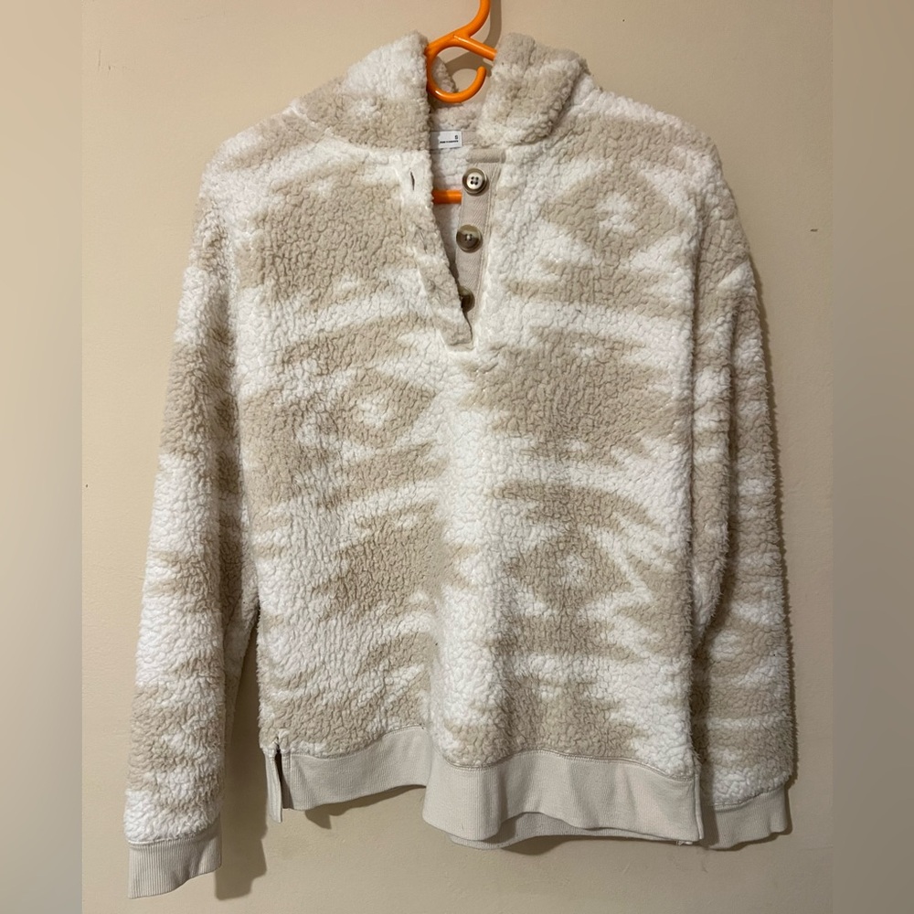 Sonoma Cozy Beige and White Women's Sweater Sherpa Hoodie